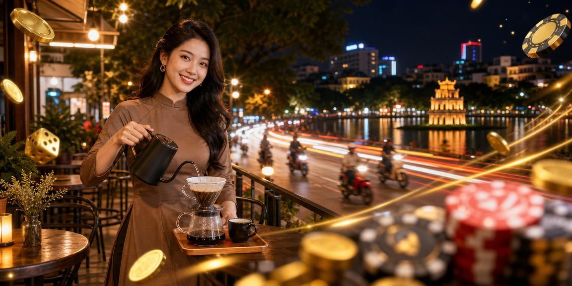 Người dùng tại Hà Nội ngồi quán cà phê kiểm tra bonus cashback và liên hệ hỗ trợ trên điện thoại